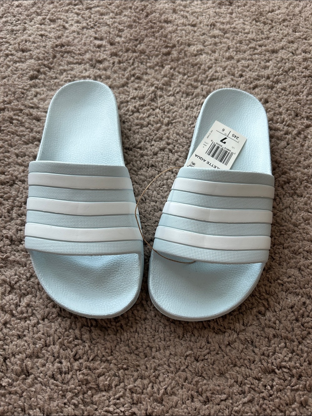 adidas Light Blue and White Slide Sandals